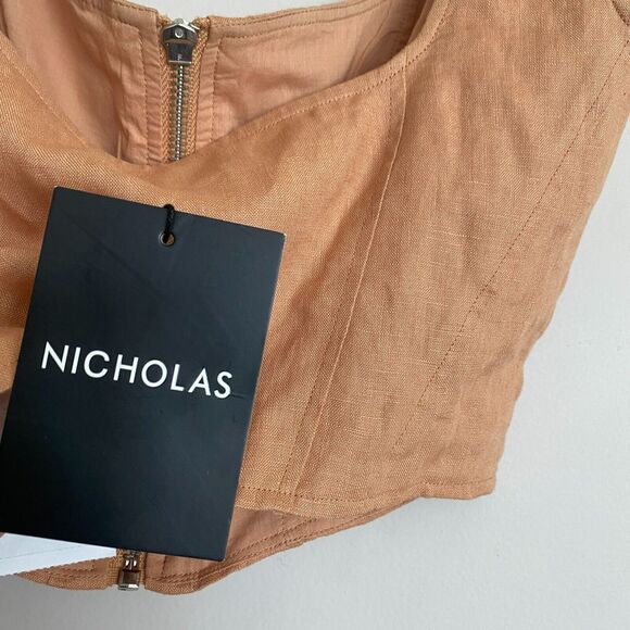 Nicholas Darby Chic Corset Style Crop Top Size 4 Twig Khaki 100% Linen NWT - Picture 6 of 8